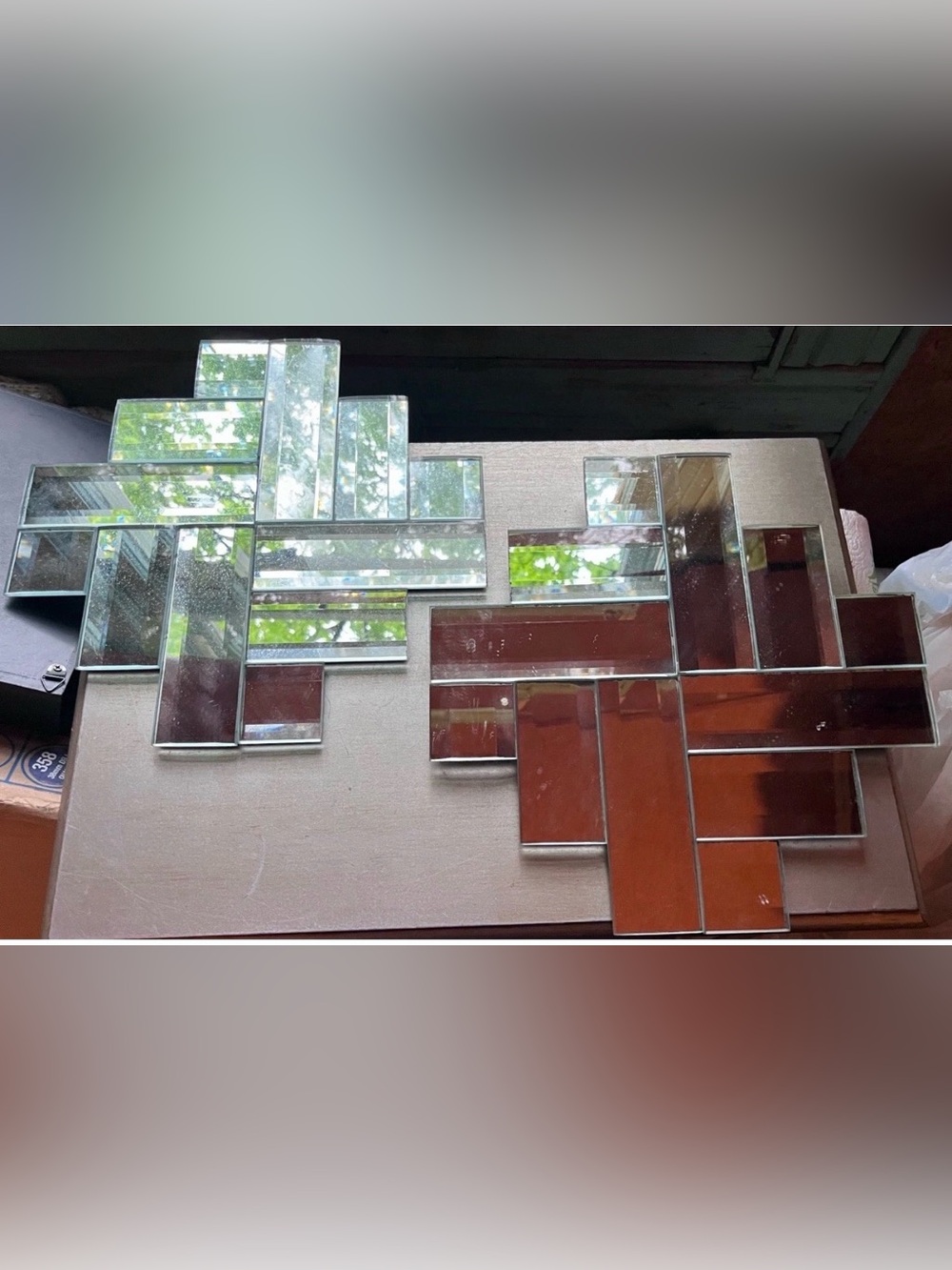Set of 2 Modern Geometric Beveled Wall Mirrors Cluster Decorative Panels